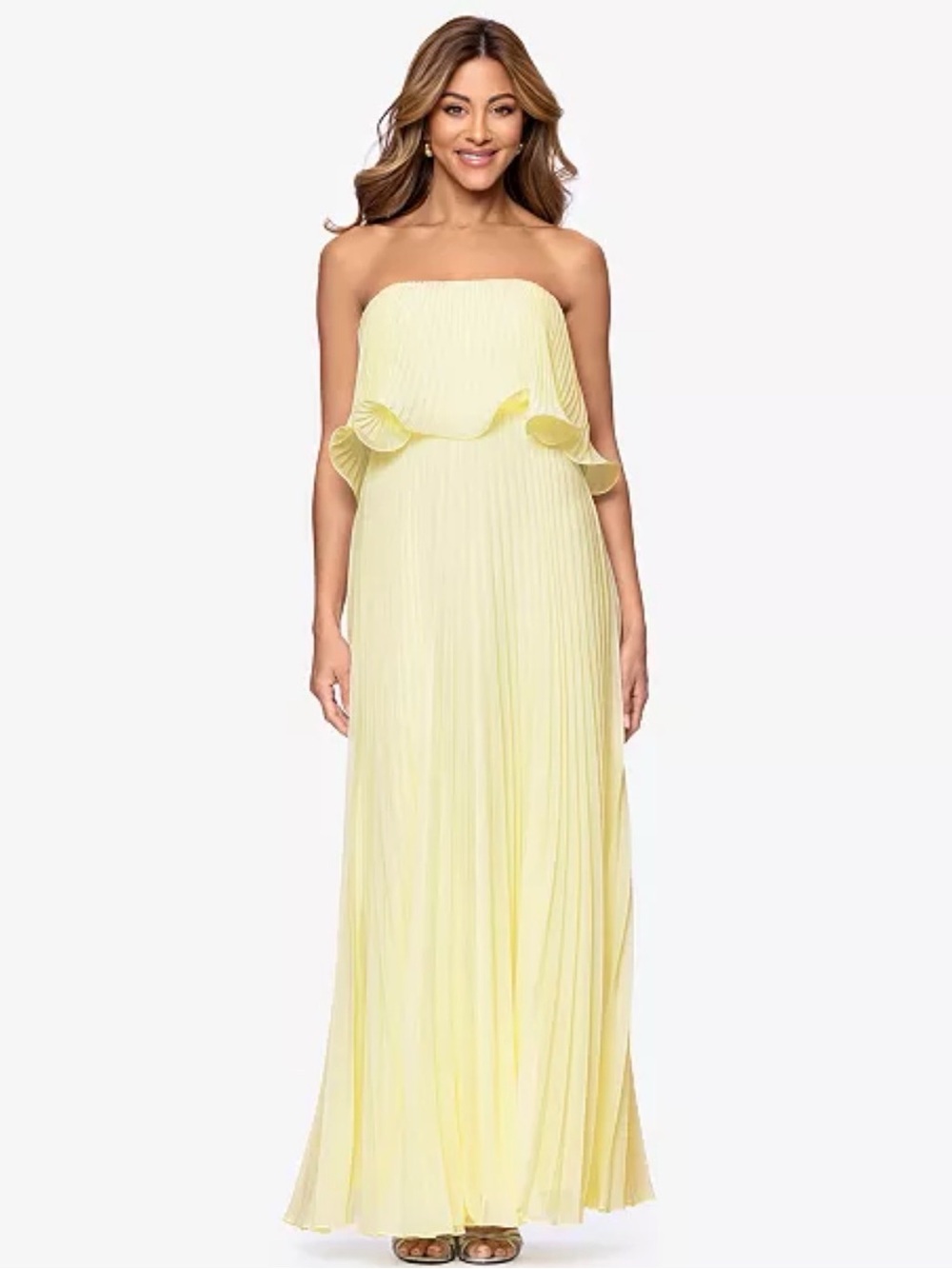 Betsy & Adam Yellow Strapless Dress